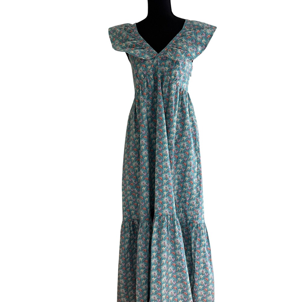 Mott50 Luxe Cotton Stretch Floral Maxi Dress Sz M UPF 50+ Open Back Ruffle